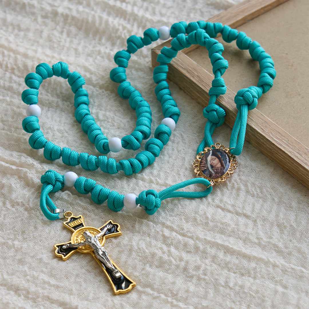 Christianartworkshop Vibrant Turquoise Knotted Rosary with Guadalupe Cameo: Strong Grip, Holy Focus - image 3
