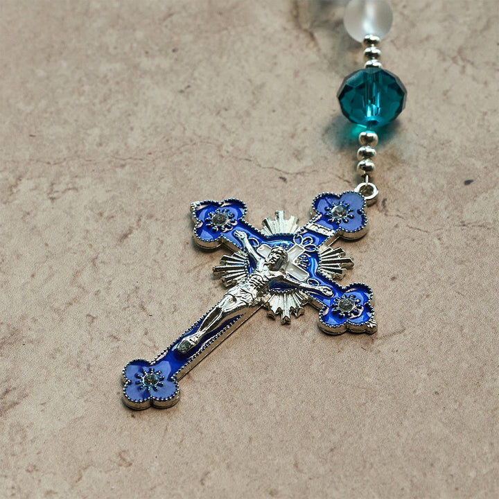 Christianartworkshop Ocean-Blue Style Frosted White Glass Rosary with Crucifix and Our Lady - image 7