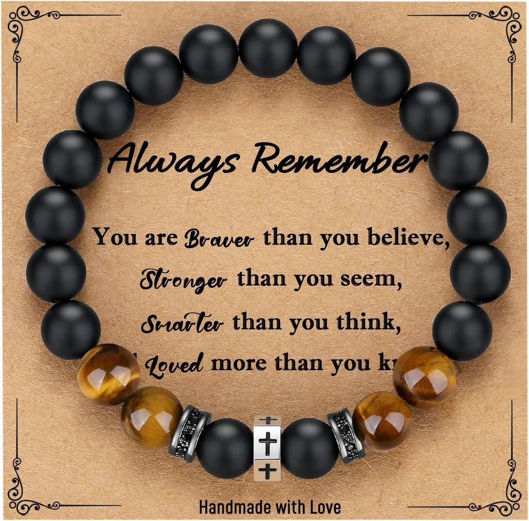 Christianartworkshop Cross Bracelet with Tiger's Eye, Black Onyx & CZ - Accented Stainless Steel - C - image 2