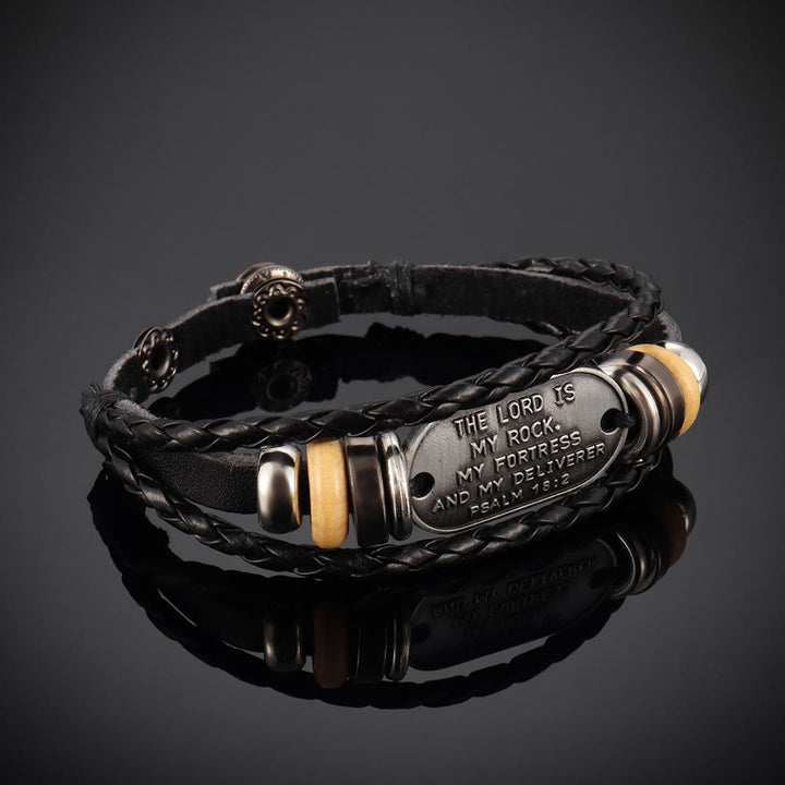 Christianartworkshop Handcrafted Braided Leather Bracelet with Psalm 18:2 Inscription - image 2