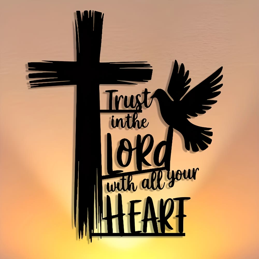 Christianartworkshop Black Metal Cross & Dove Wall Decor with Trust in the Lord Scripture - Black - 13.18''*15.75''/33.47*40cm - image 0