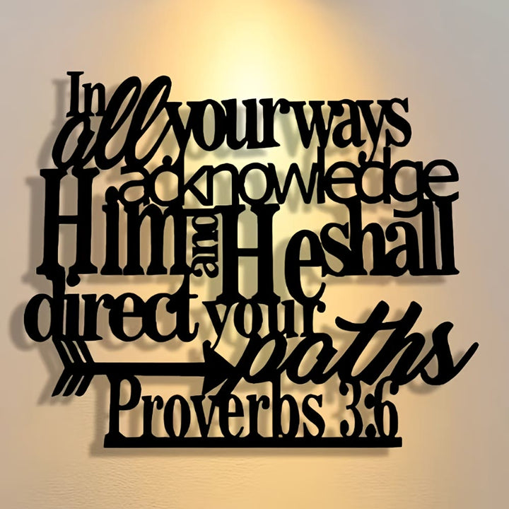 Christianartworkshop Proverbs 3:6 Black Metal Wall Sign with Arrow: Spiritual Direction - Black - 15.75''*13.03''/40*33.1cm - image 0