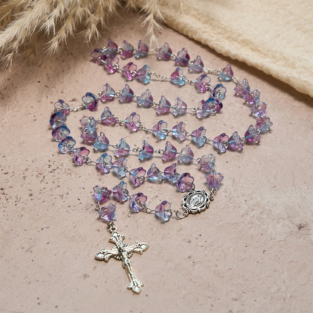 Christianartworkshop Pastel Bloom Lily-of-the-Valley Glass Rosary with Our Lady: Pure Marian grace - image 5