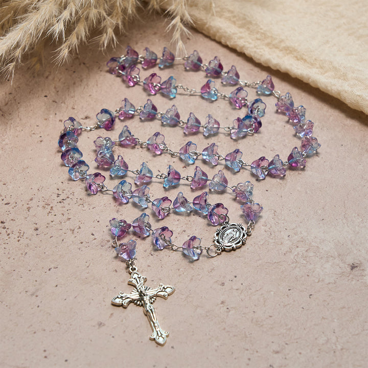 Christianartworkshop Pastel Bloom Lily-of-the-Valley Glass Rosary with Our Lady: Pure Marian grace - image 5