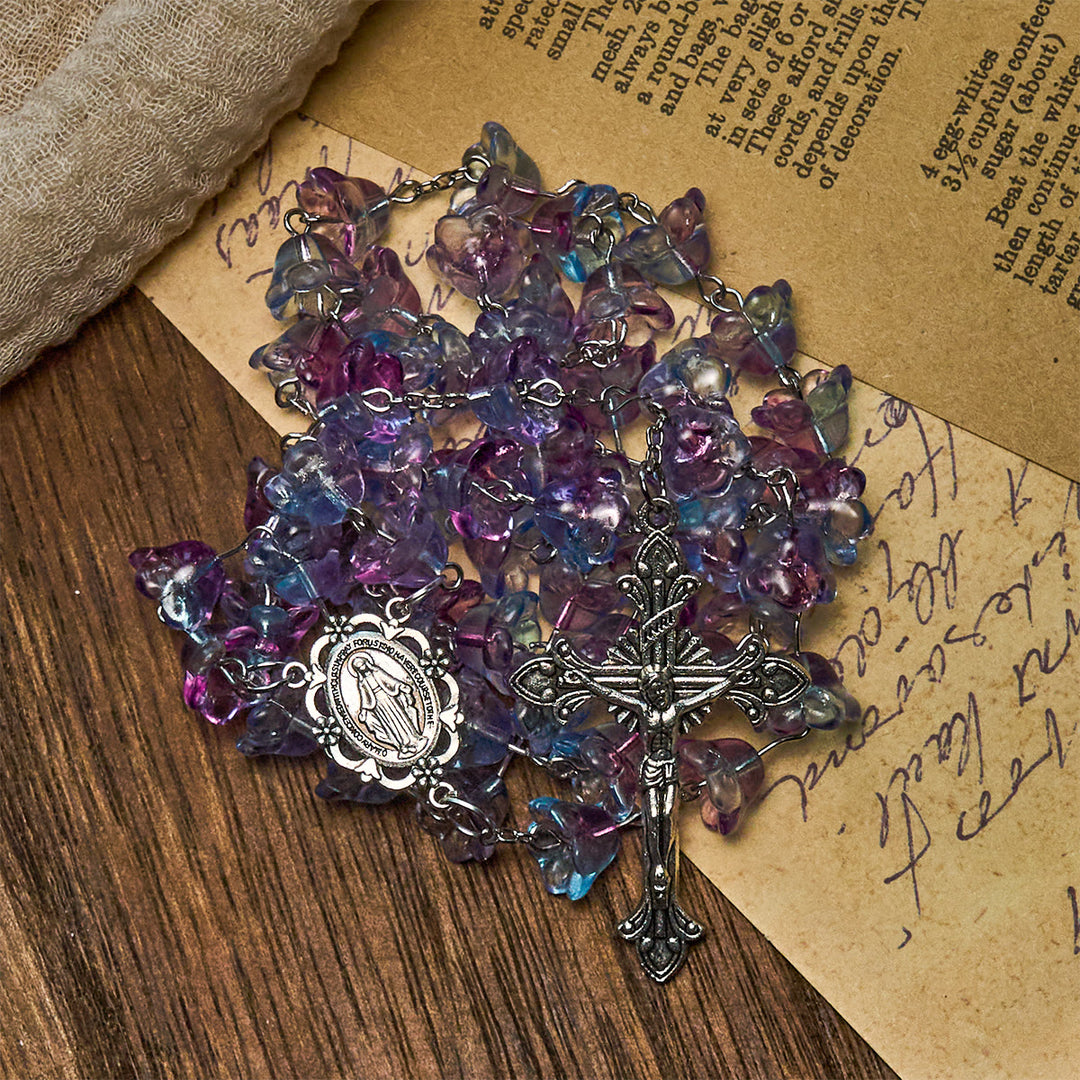 Christianartworkshop Pastel Bloom Lily-of-the-Valley Glass Rosary with Our Lady: Pure Marian grace - image 2