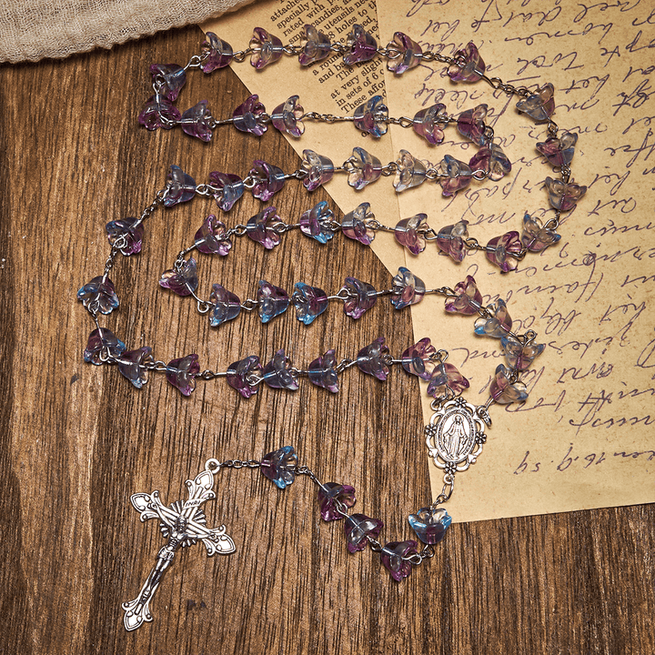Christianartworkshop Pastel Bloom Lily-of-the-Valley Glass Rosary with Our Lady: Pure Marian grace - image 3