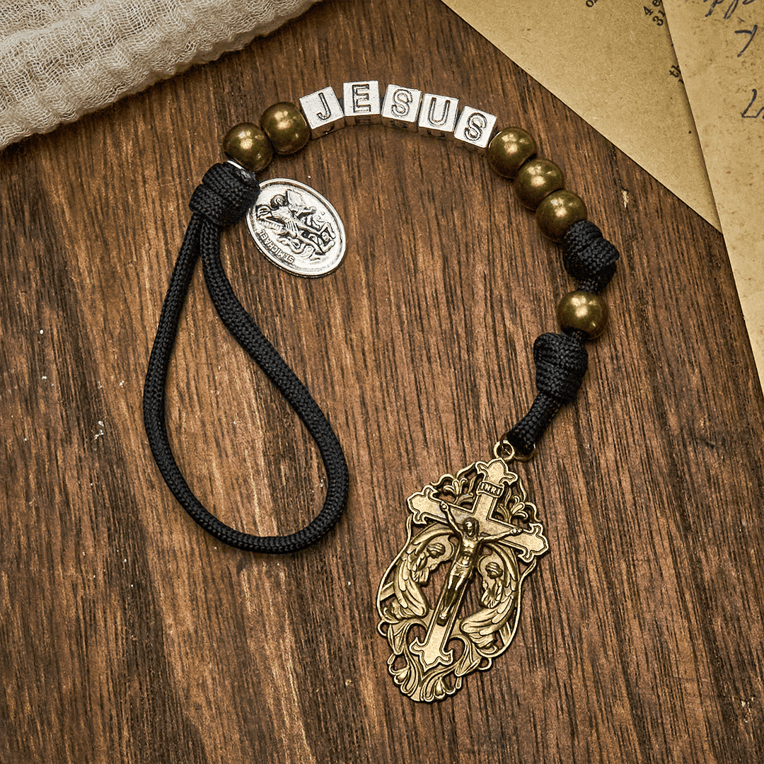 Christianartworkshop Minimal Black Rugged Pocket Rosary with St. Michael & Personalized JESUS Letter - image 5