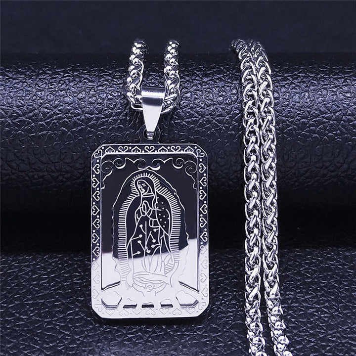 Christianartworkshop Two - Color Our Lady of Guadalupe Pendant Necklace with Heart - Edged Charm - Silver - image 5