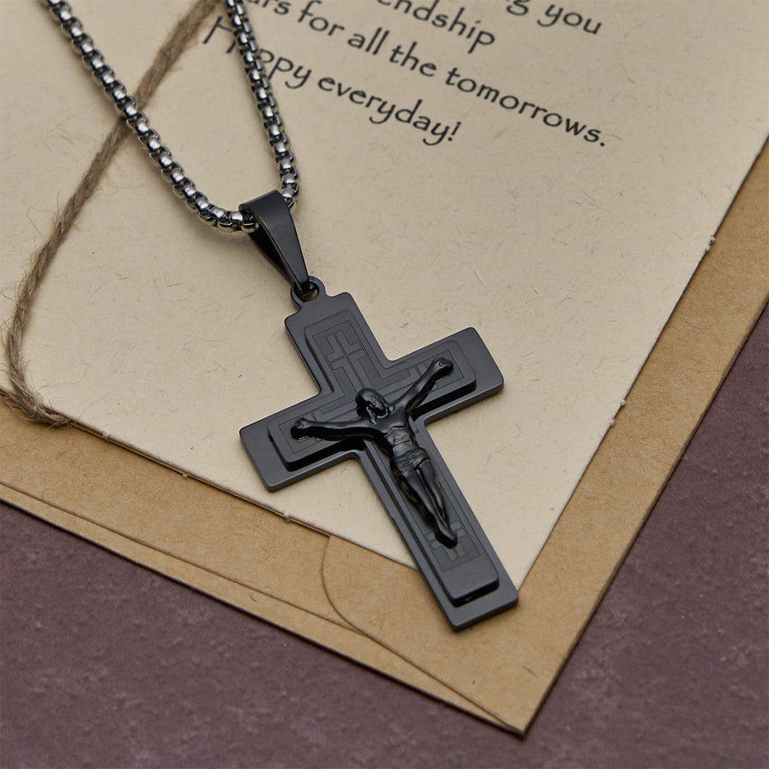 Christianartworkshop Classic Jesus Crucifix Pendant Necklace: Multi - Tone Metal Craft - Black - image 3