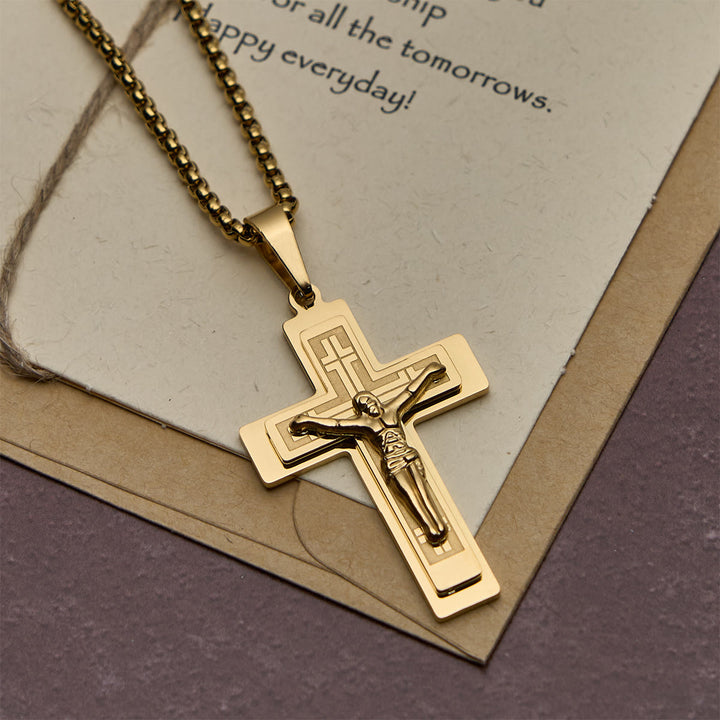 Christianartworkshop Classic Jesus Crucifix Pendant Necklace: Multi - Tone Metal Craft - image 1
