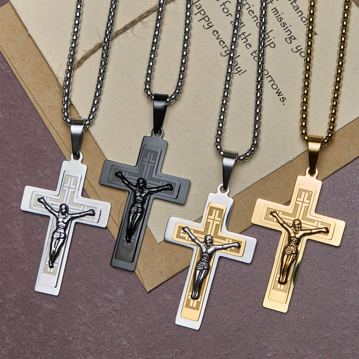 Christianartworkshop Classic Jesus Crucifix Pendant Necklace: Multi - Tone Metal Craft - Golden - image 0