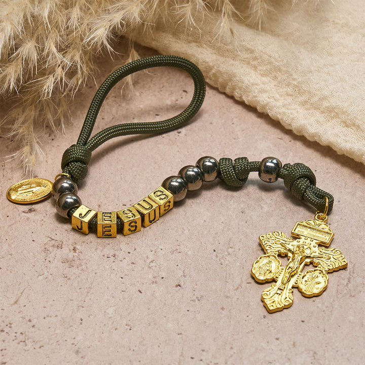 Christianartworkshop Hematite-Style Beads Compact Prayer Pocket Rosary with Crucifix & Personalized JESUS Letter - JESUS (No Custom) - image 0