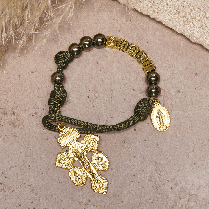 Christianartworkshop Hematite-Style Beads Compact Prayer Pocket Rosary with Crucifix & Personalized JESUS Letter - image 3