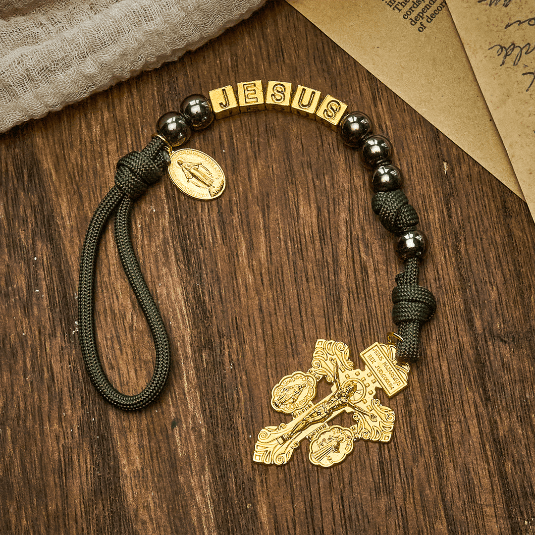 Christianartworkshop Hematite-Style Beads Compact Prayer Pocket Rosary with Crucifix & Personalized JESUS Letter - image 5