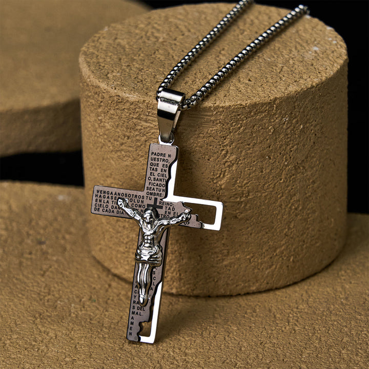 Christianartworkshop Lord's Prayer Inscription with Crucifix Necklace: Guard My Steps - Black - image 3