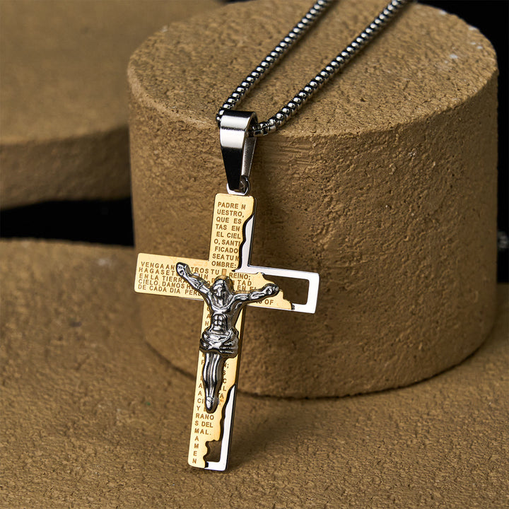 Christianartworkshop Lord's Prayer Inscription with Crucifix Necklace: Guard My Steps - Golden & Silver - image 2