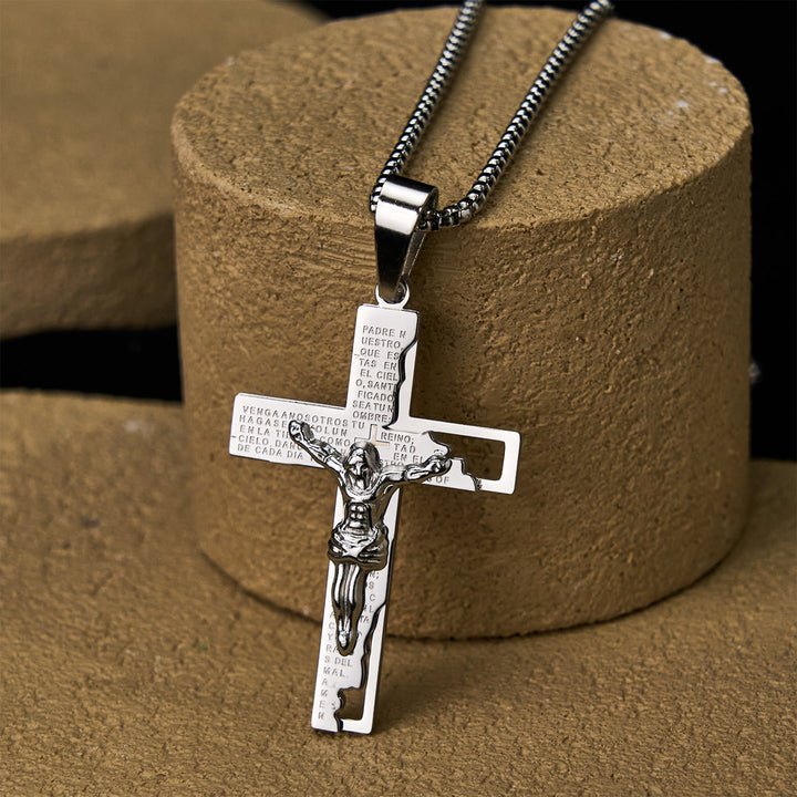 Christianartworkshop Lord's Prayer Inscription with Crucifix Necklace: Guard My Steps - Silver - image 4