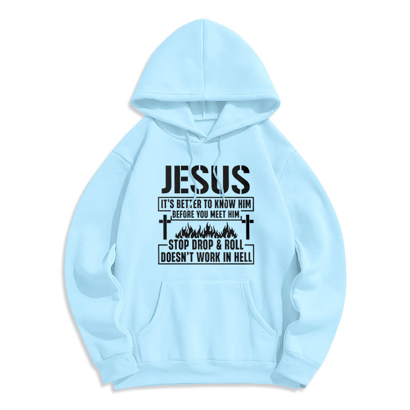 Christianartworkshop Jesus Cross & Flame Graphic with Faith Slogan Fleece Lined Polyester Hoodie - Blue - 2XL - image 0