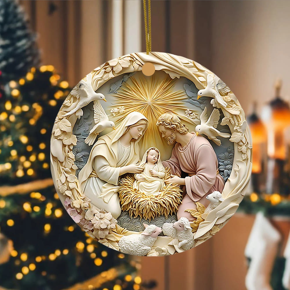 Christianartworkshop Nativity Holy Family with Bethlehem Star and Doves Hanging Ornaments - image 3