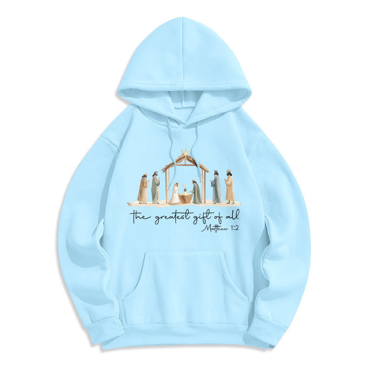 Christianartworkshop Cozy Nativity Scene Greatest Gift Scripture Fleece Lined Polyester Hoodie - Blue - 2XL - image 7