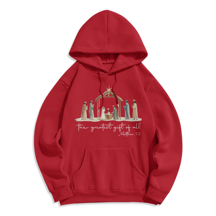 Christianartworkshop Cozy Nativity Scene Greatest Gift Scripture Fleece Lined Polyester Hoodie - Red - 2XL - image 8
