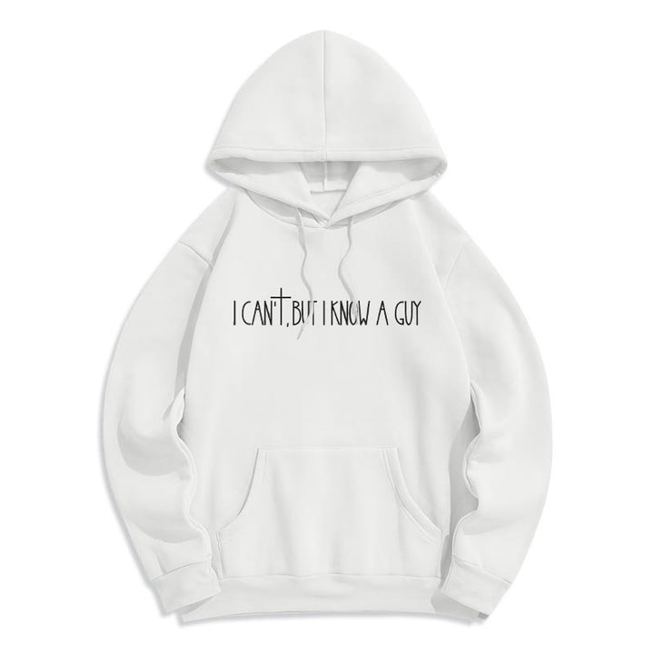 Christianartworkshop I Can't, But I Know A Guy with Cross Fleece Lined Polyester Hoodie - White - 2XL - image 1