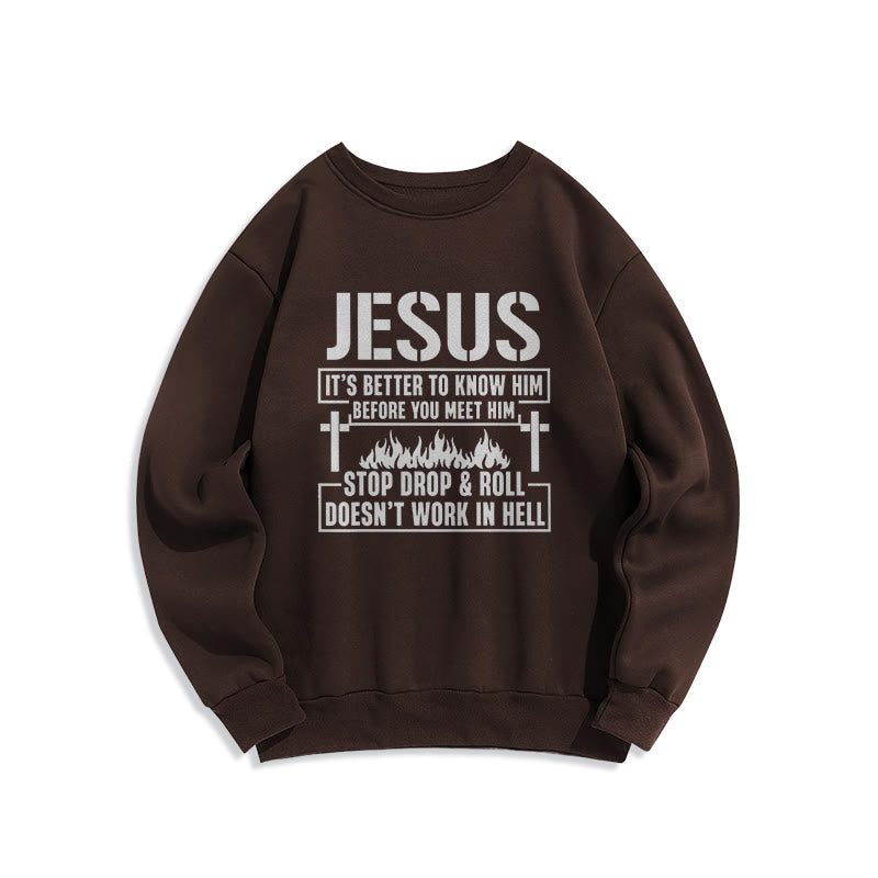 Christianartworkshop Jesus Cross & Flame Graphic with Faith Slogan Fleece Lined Polyester Sweatshirt - Brown - 2XL - image 3
