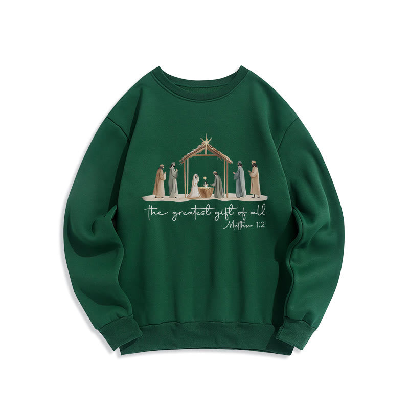 Christianartworkshop Cozy Nativity Scene Greatest Gift Scripture Fleece Lined Polyester Sweatshirt - Green - 2XL - image 5