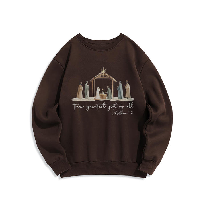 Christianartworkshop Cozy Nativity Scene Greatest Gift Scripture Fleece Lined Polyester Sweatshirt - Brown - 2XL - image 3