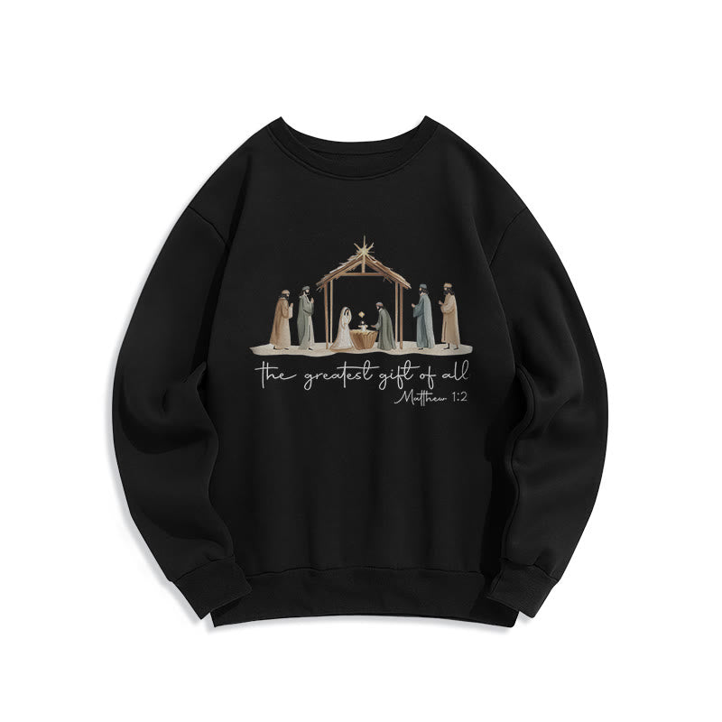 Christianartworkshop Cozy Nativity Scene Greatest Gift Scripture Fleece Lined Polyester Sweatshirt - Black - 2XL - image 5