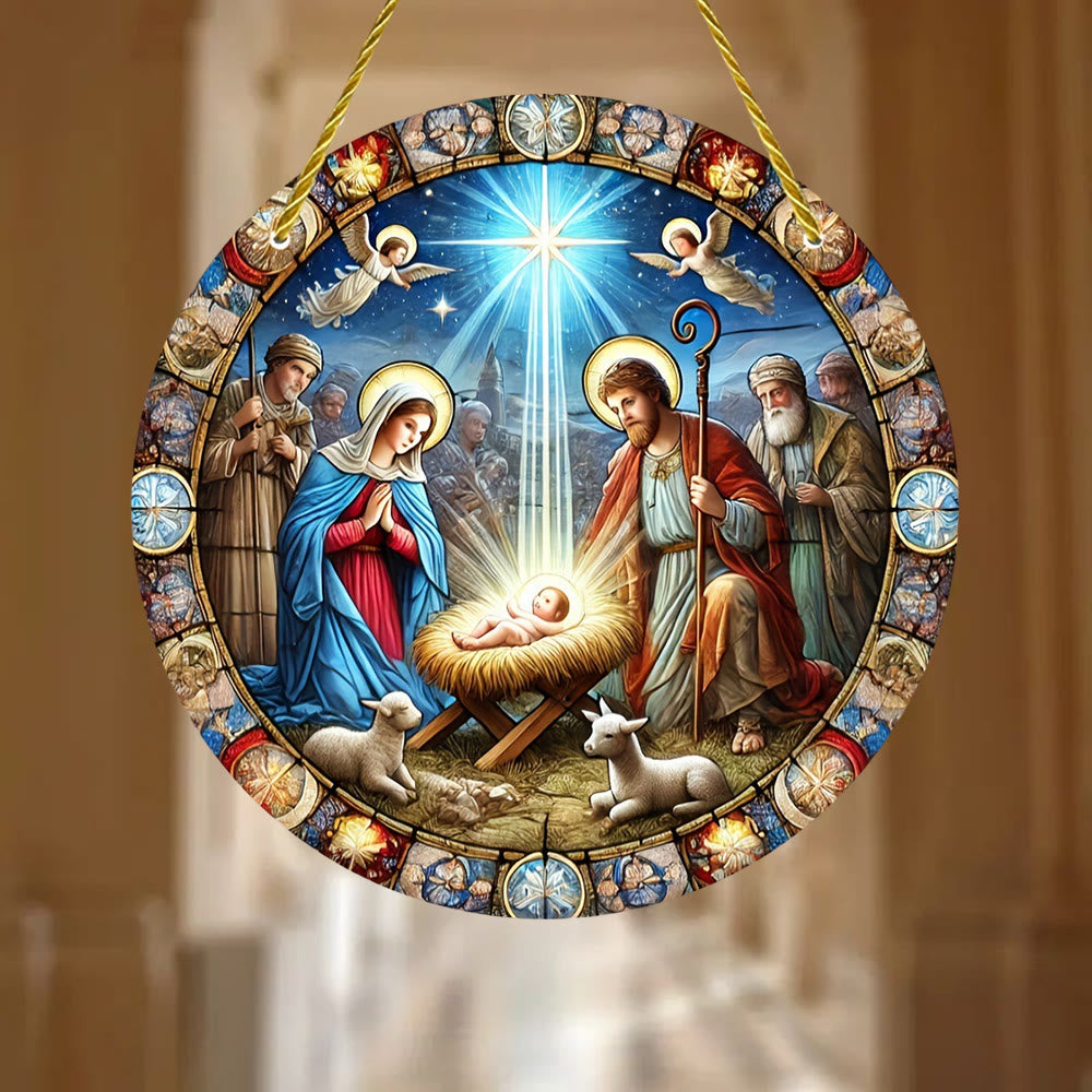 Christianartworkshop Stained-Glass Style Nativity Scenes & Radiant Christ Hanging Ornaments - image 1