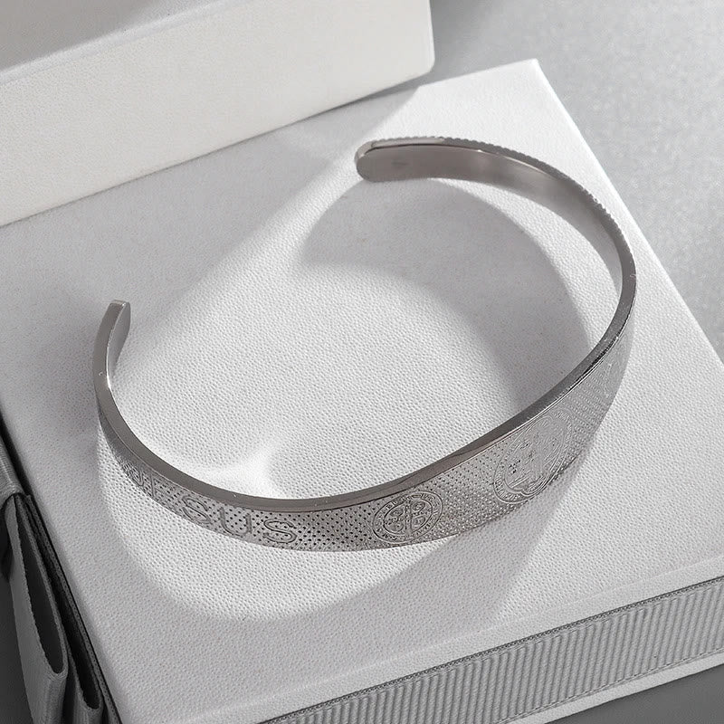 Christianartworkshop Peace & Protection St. Benedict Cuff Bracelet in Golden & Silver - image 5