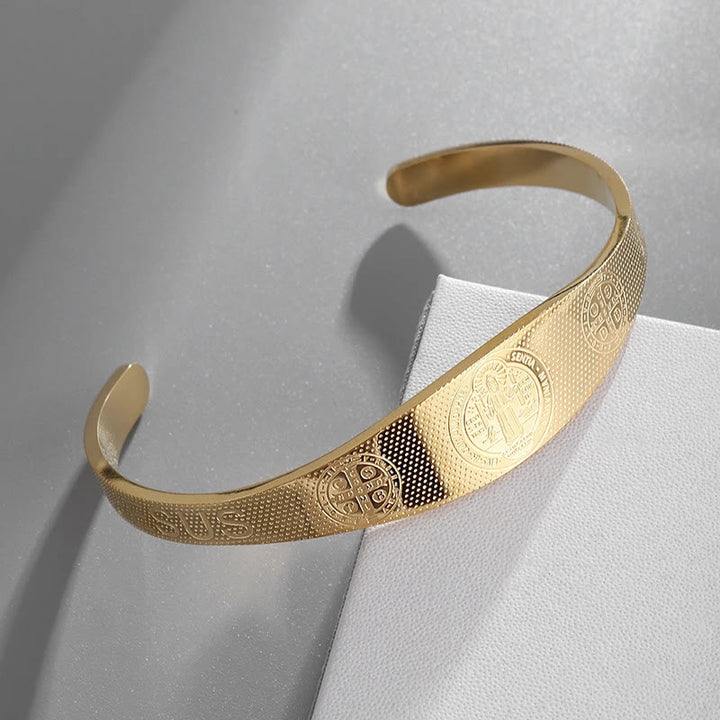 Christianartworkshop Peace & Protection St. Benedict Cuff Bracelet in Golden & Silver - image 1