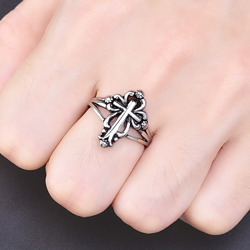 Christianartworkshop Vintage Silver-Black Gothic Relief Faithforge Cross Ring for Daily Protection - image 1