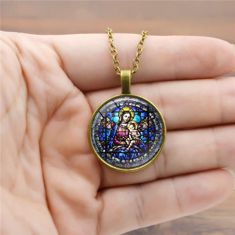 Christianartworkshop Choose Your Blessing Radiant Faith Necklace: Madonna with Child or Roses of Guadalupe  - Madonna & Child - Ancient Bronze - image 2