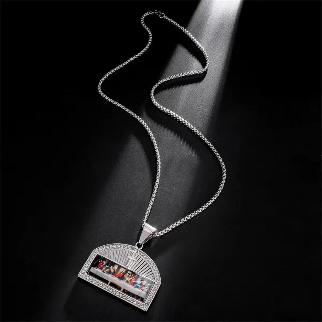 Christianartworkshop Holy Communion Arch Pendant Last Supper Scene Necklace: Golden & Silver Shine - image 2