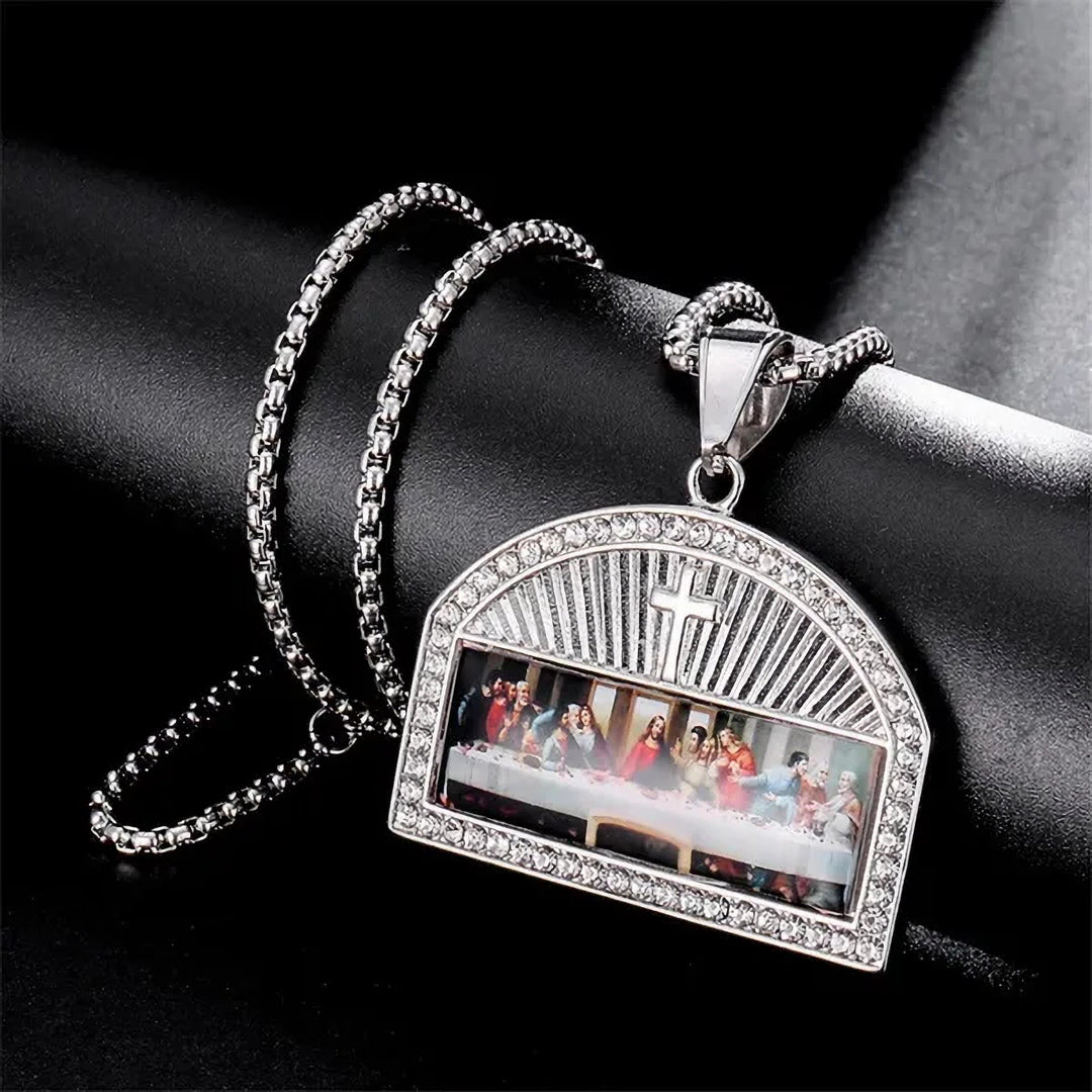 Christianartworkshop Holy Communion Arch Pendant Last Supper Scene Necklace: Golden & Silver Shine - Silver - image 0