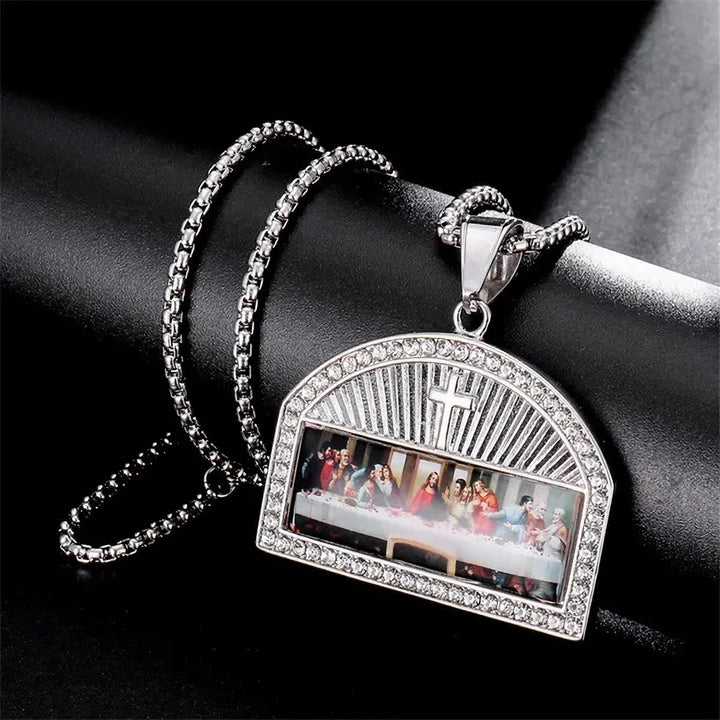 Christianartworkshop Holy Communion Arch Pendant Last Supper Scene Necklace: Golden & Silver Shine - Silver - image 0