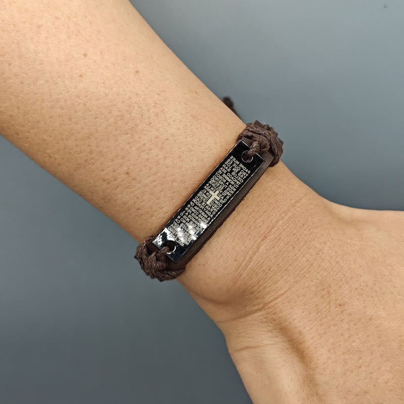 Christianartworkshop Rustic Leather-Style Cross & Lord's Prayer Adjustable Bracelet in 2 Colors - image 1