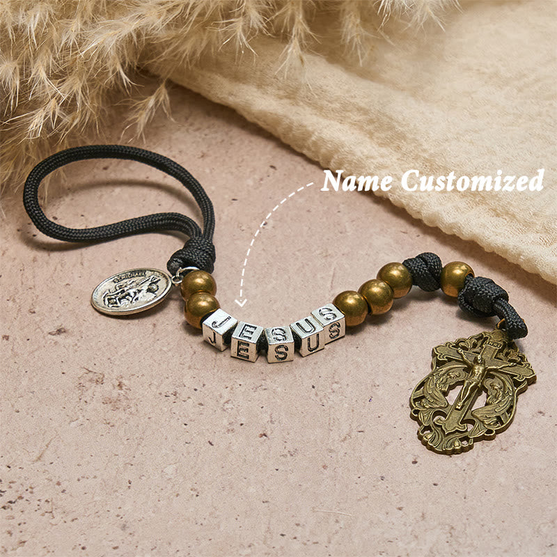 Christianartworkshop Minimal Black Rugged Pocket Rosary with St. Michael & Personalized JESUS Letter - Name Customized(All in capitals) - image 4