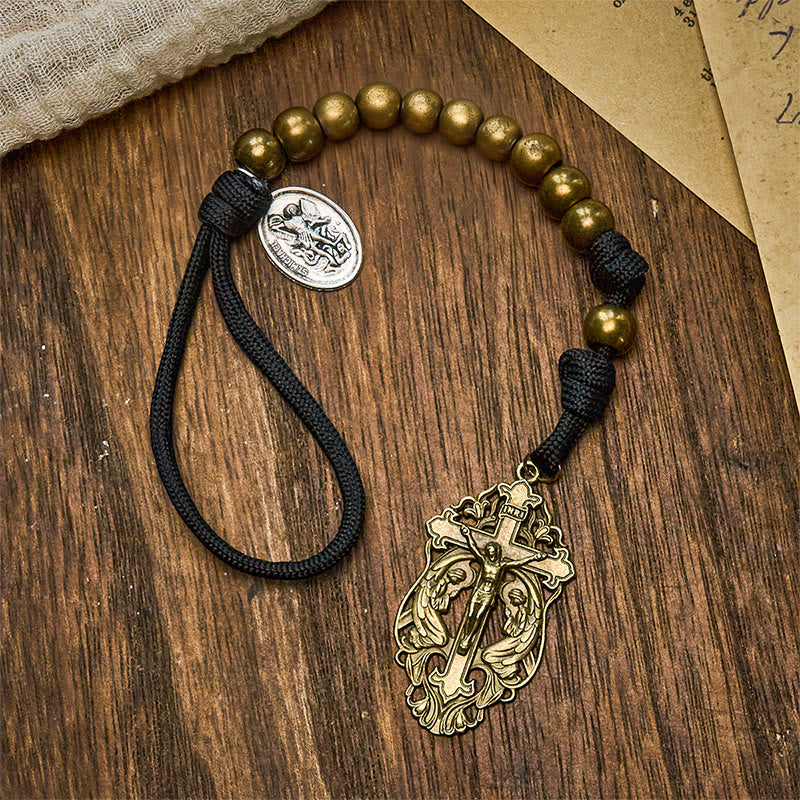 Christianartworkshop Minimal Black Rugged Pocket Rosary with St. Michael & Personalized JESUS Letter - No Letter - image 6