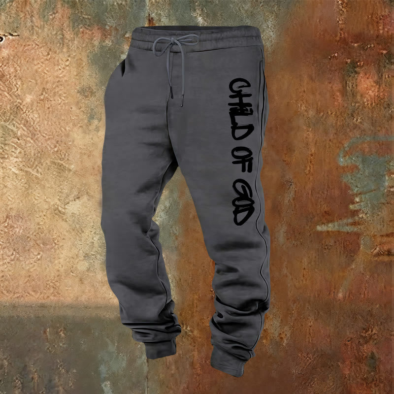 Christianartworkshop Faith-Inspired Child of God Quote Sweatpants with Bold Letter - Warm Grey - 2XL - image 12