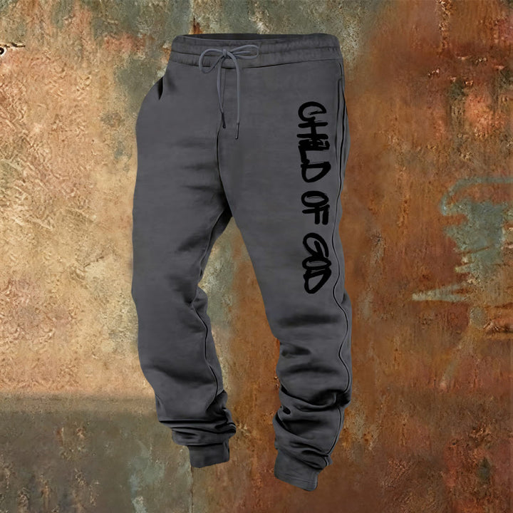 Christianartworkshop Faith-Inspired Child of God Quote Sweatpants with Bold Letter - Warm Grey - 2XL - image 12