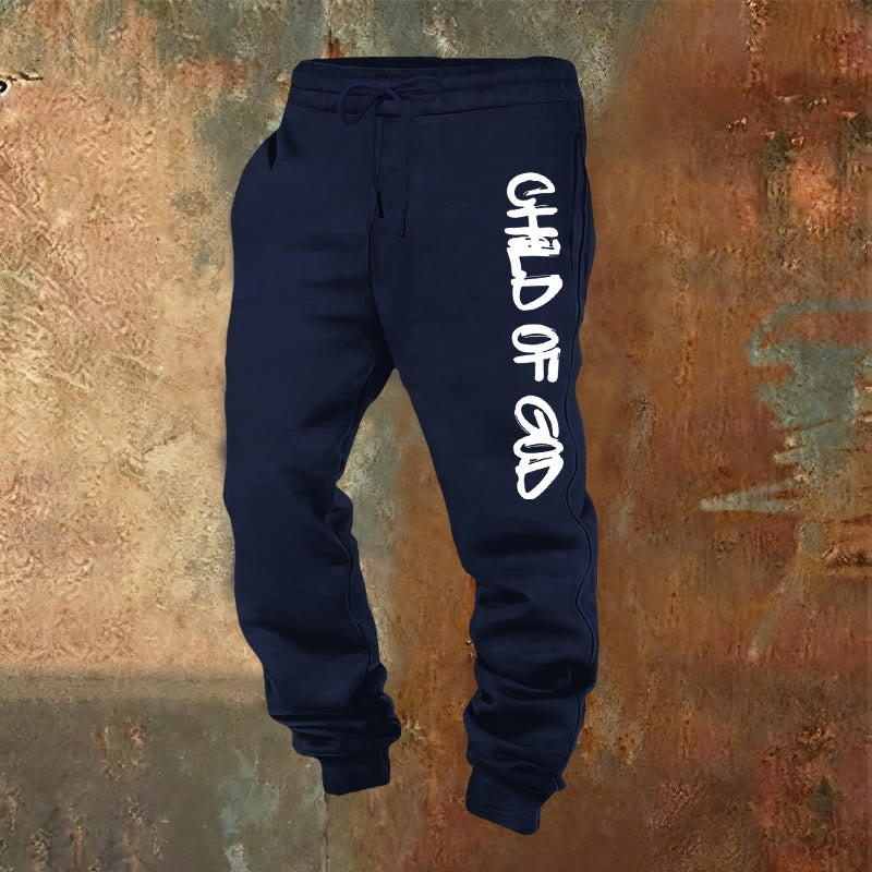 Christianartworkshop Faith-Inspired Child of God Quote Sweatpants with Bold Letter - Navy Blue - 2XL - image 4