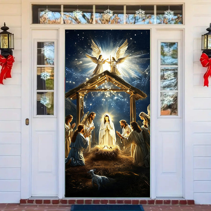 Christianartworkshop Angelic Nativity Glow Door Curtain: Christmas Faith & Heavenly Presence - image 2