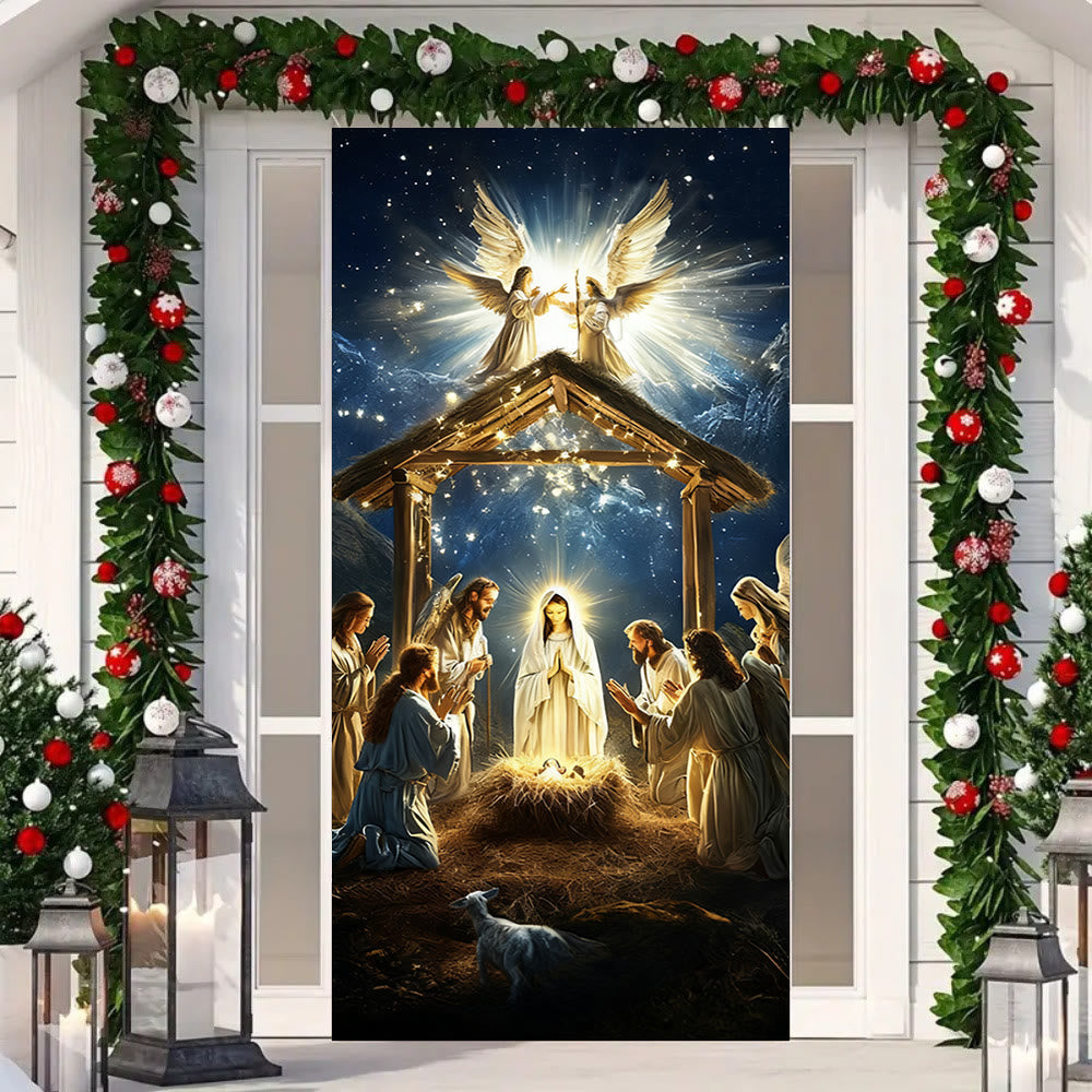 Christianartworkshop Angelic Nativity Glow Door Curtain: Christmas Faith & Heavenly Presence - image 3