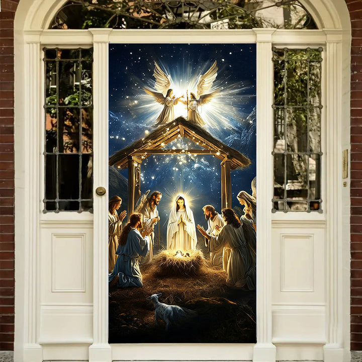 Christianartworkshop Angelic Nativity Glow Door Curtain: Christmas Faith & Heavenly Presence - 36''*80''/91cm*203cm - image 0