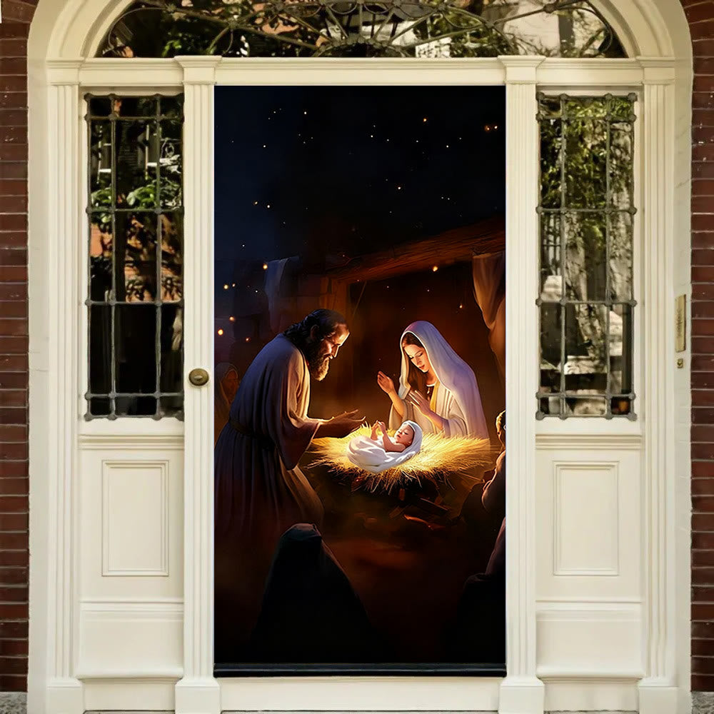 Christianartworkshop Warm-Lit Nativity Door Curtain: Christmas Faith Glow & Festive Charm - image 2