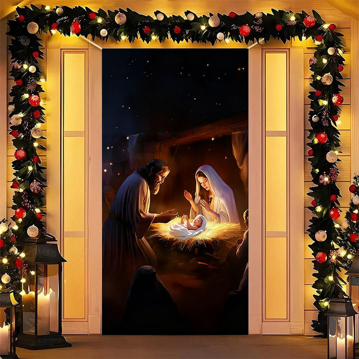 Christianartworkshop Warm-Lit Nativity Door Curtain: Christmas Faith Glow & Festive Charm - image 4