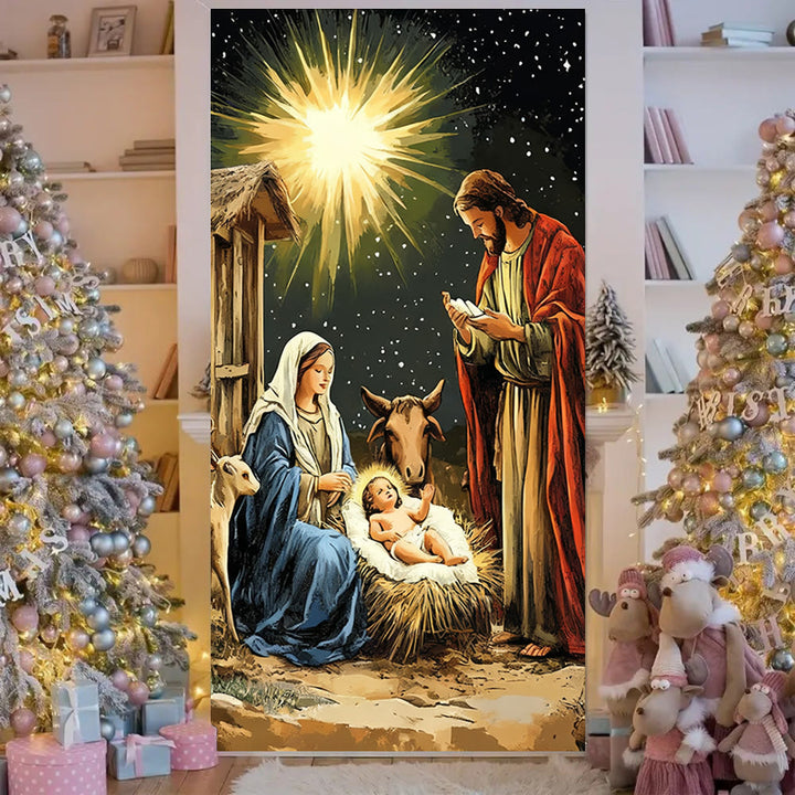 Christianartworkshop Star-Lit Nativity Door Curtain: Christmas Faith Glow & Festive Appeal - 36''*80''/91cm*203cm - image 0